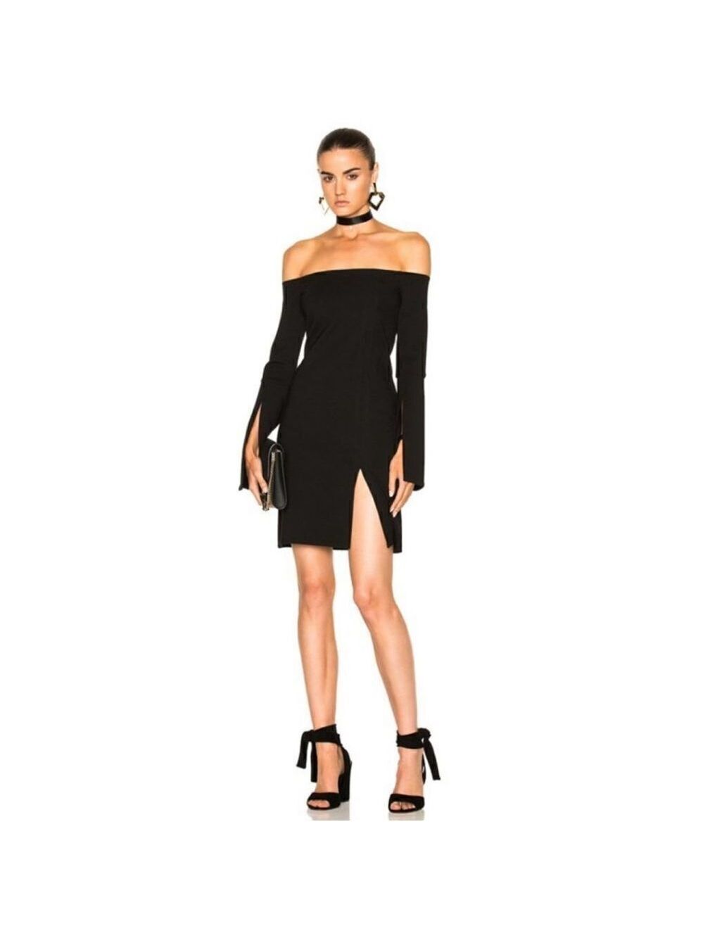 Alexis Sterre Off Shoulder Long Sleeve Slit Mini Dress Black XS